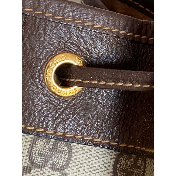 Vintage Gucci Monogram Bucket Bag with Web Stripe – Brown - Picture 7 of 14